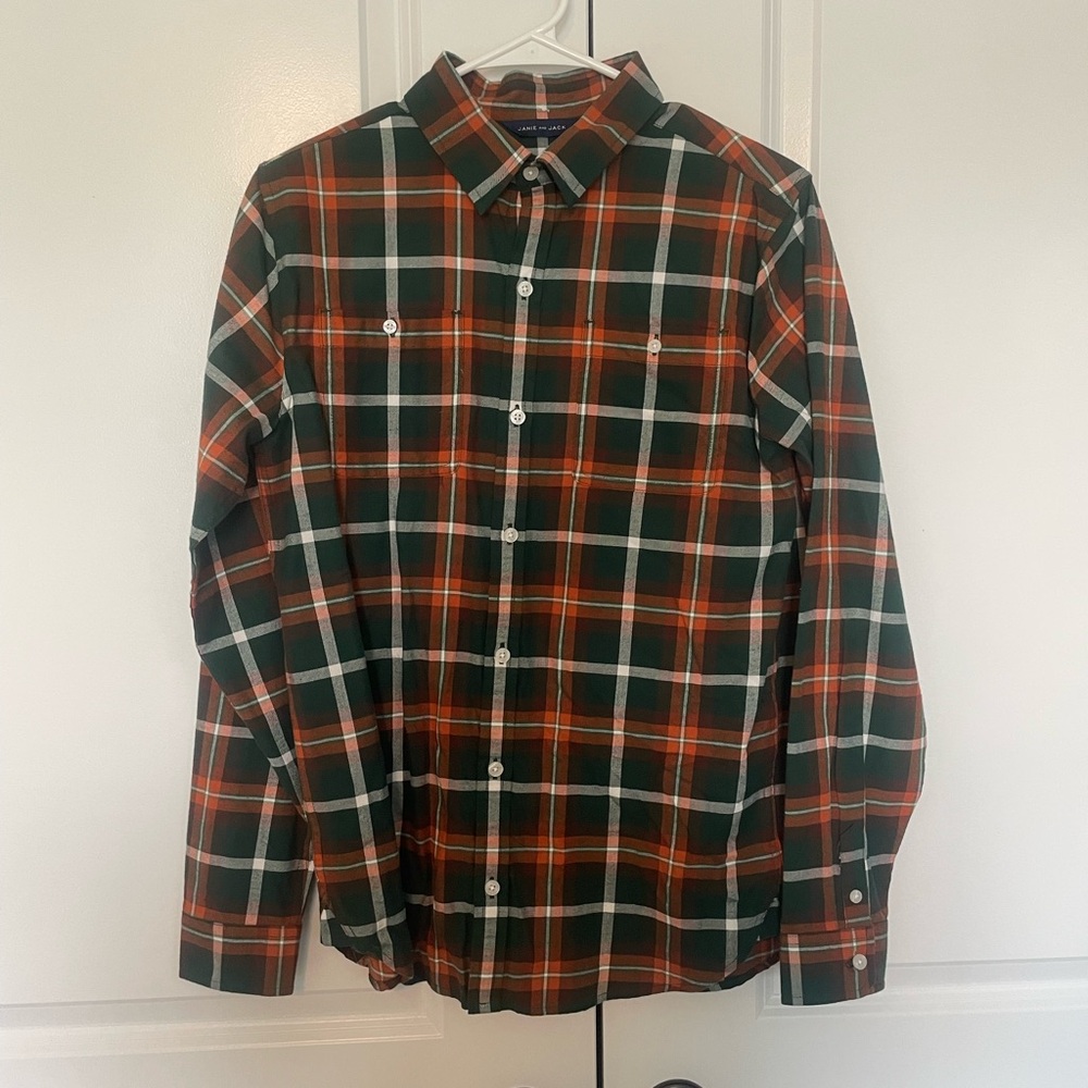 NWOT Janie and Jack Green and Orange Plaid Shirt, size 18